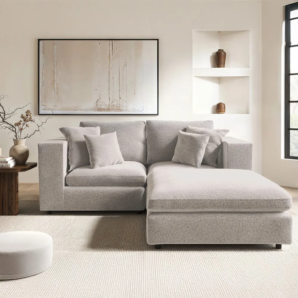 Asher 3-Seater Sofa with Footstool - Beige, Boucle