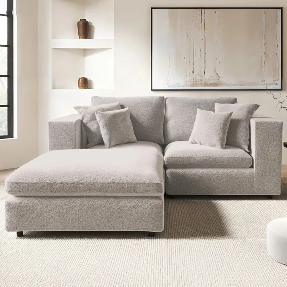 Asher 3-Seater Sofa with Footstool - Beige, Boucle