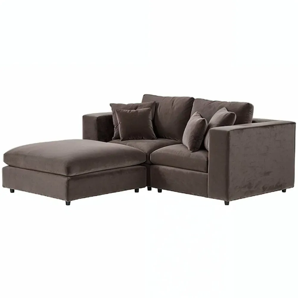 Asher 3-Seater Sofa with Footstool - Brown, Velvet