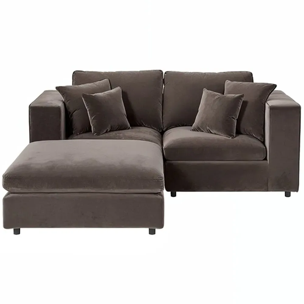 Asher 3-Seater Sofa with Footstool - Brown, Velvet