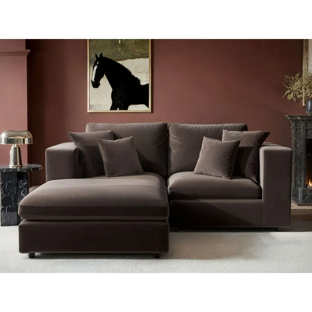 Asher 3-Seater Sofa with Footstool - Brown, Velvet