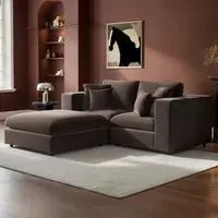 Asher 3-Seater Sofa with Footstool - Brown, Velvet