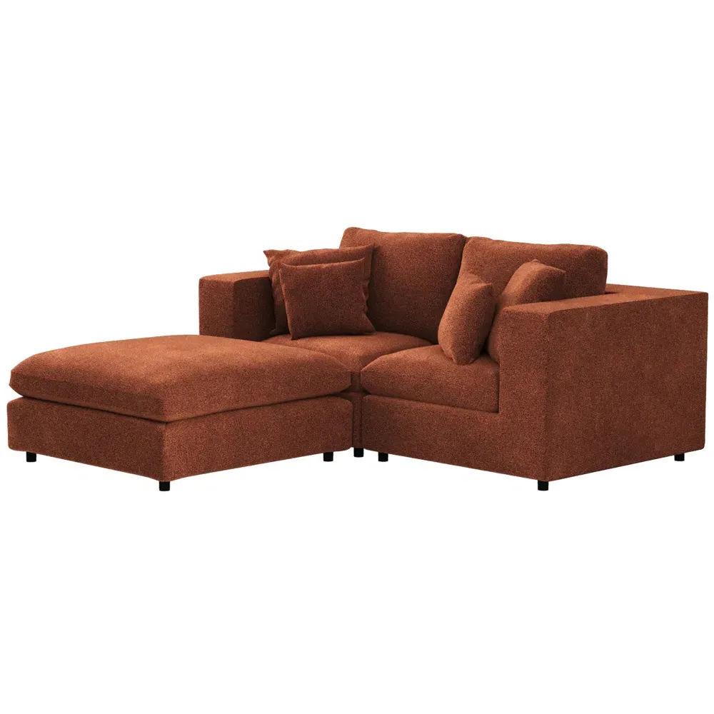 Asher 3-Seater Sofa with Footstool - Burnt Orange, Chenille