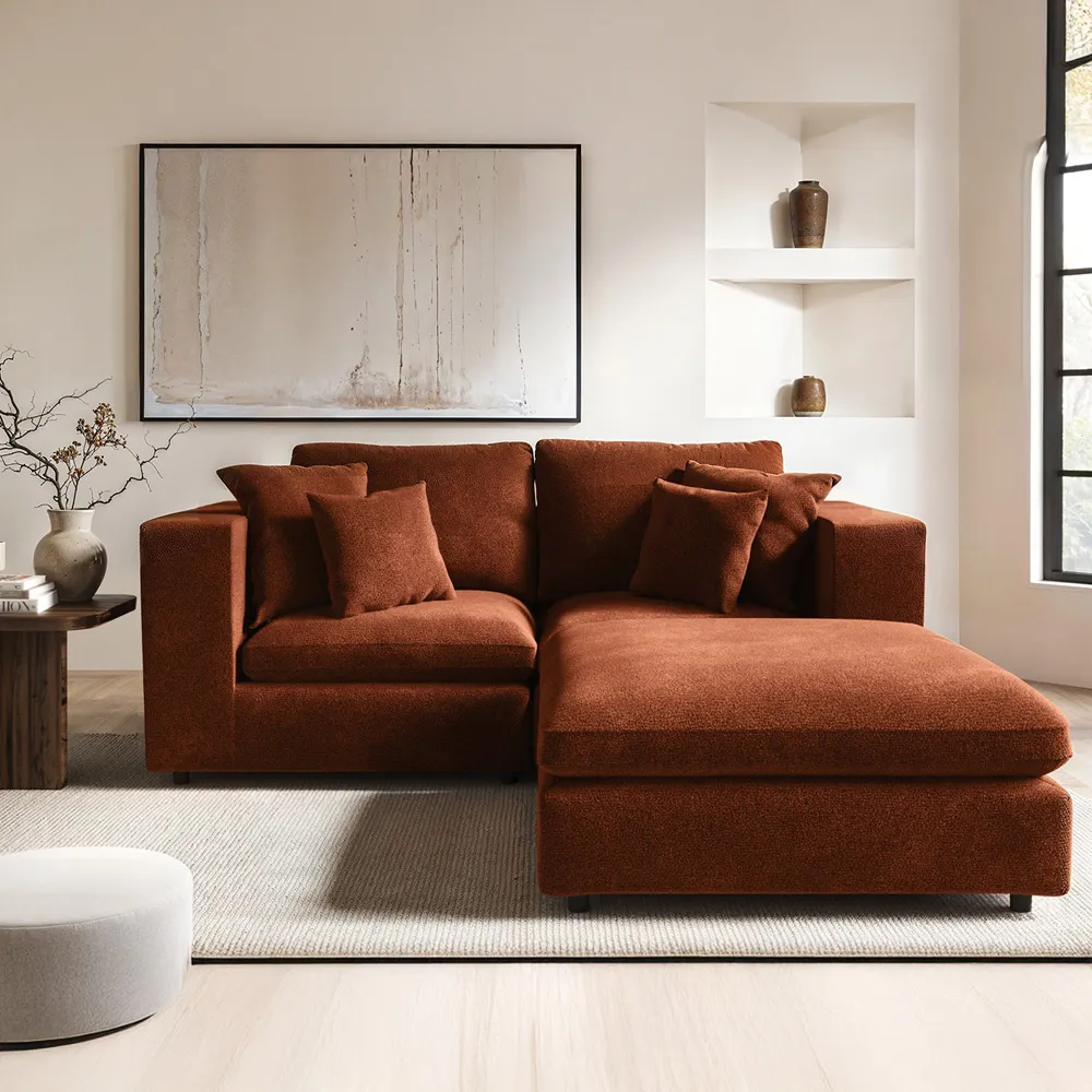 Asher 3-Seater Sofa with Footstool - Burnt Orange, Chenille