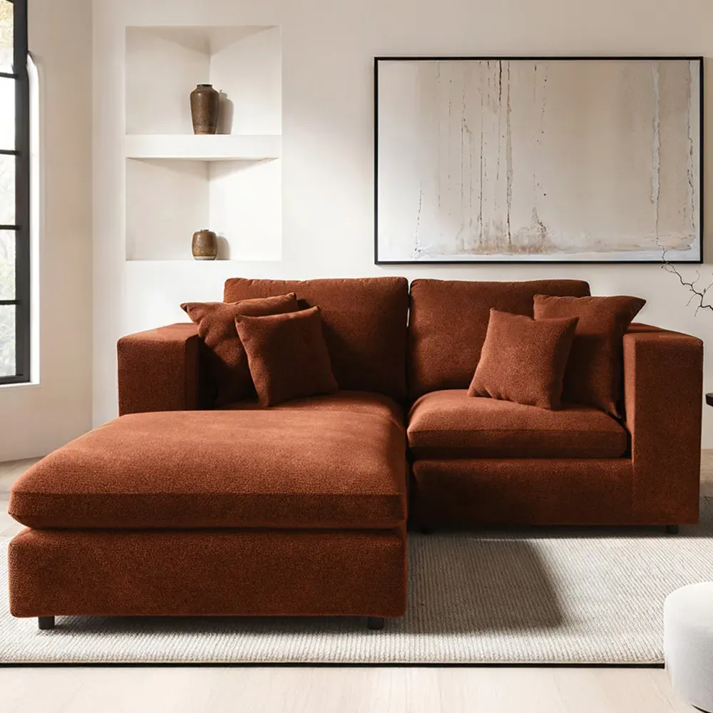 Asher 3-Seater Sofa with Footstool - Burnt Orange, Chenille image
