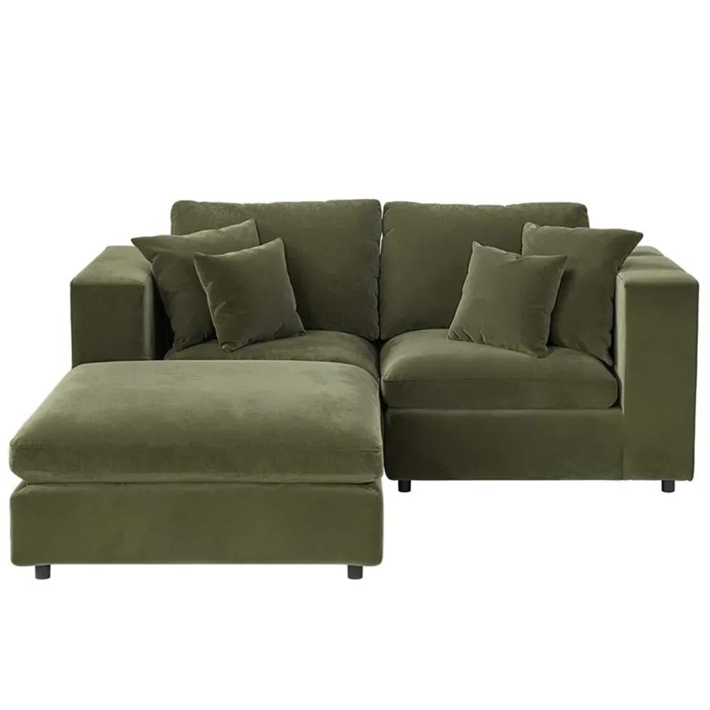 Asher 3-Seater Sofa with Footstool - Khaki Green, Velvet
