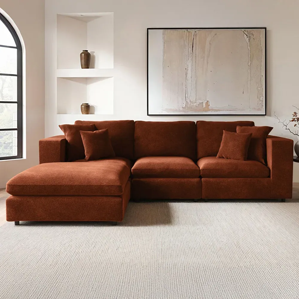 Asher 4-Seater Sofa with Footstool - Burnt Orange, Chenille
