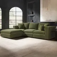Asher 4-Seater Sofa with Footstool - Khaki Green, Velvet