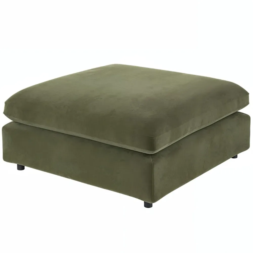 Asher 4-Seater U-Shape Sofa with Footstool - Khaki Green, Velvet
