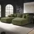 Asher 4-Seater U-Shape Sofa with Footstool - Khaki Green, Velvet