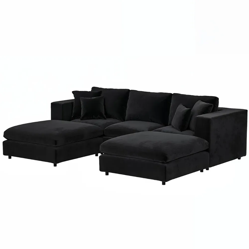 Asher Footstool - Black, Velvet