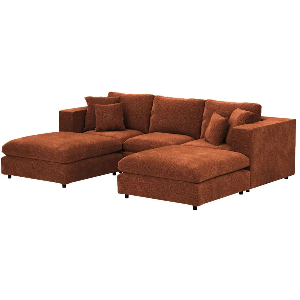 Asher U-Shape Sofa with Footstool - Orange, Chenille