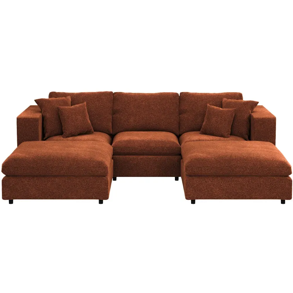 Asher U-Shape Sofa with Footstool - Orange, Chenille
