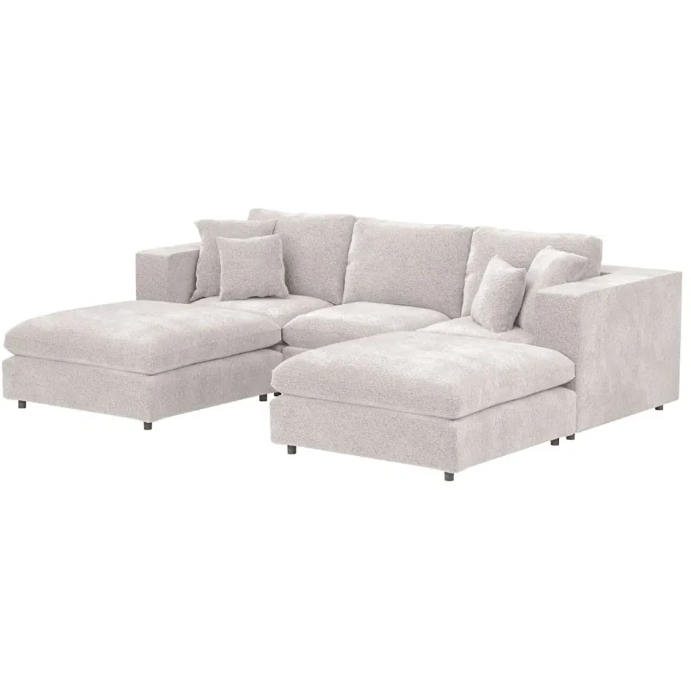 Asher U-Shaped 4-Seater Sofa with Footstool - Beige, Boucle