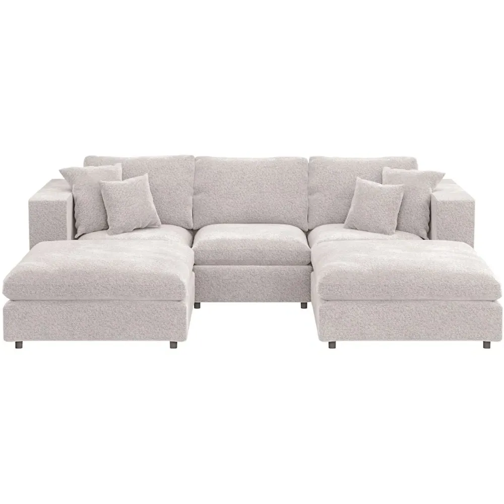 Asher U-Shaped 4-Seater Sofa with Footstool - Beige, Boucle