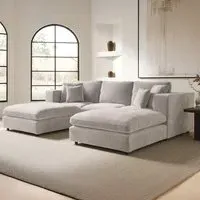 Asher U-Shaped 4-Seater Sofa with Footstool - Beige, Boucle