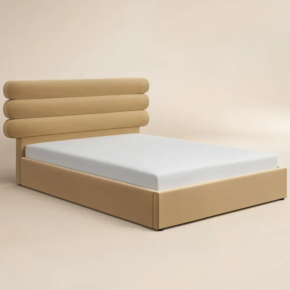 Atlas Double Ottoman Bed with Storage - Gold, Velvet