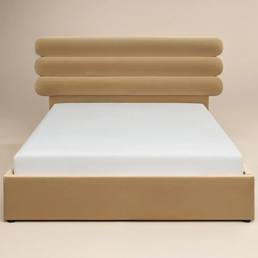 Atlas Double Ottoman Bed with Storage - Gold, Velvet