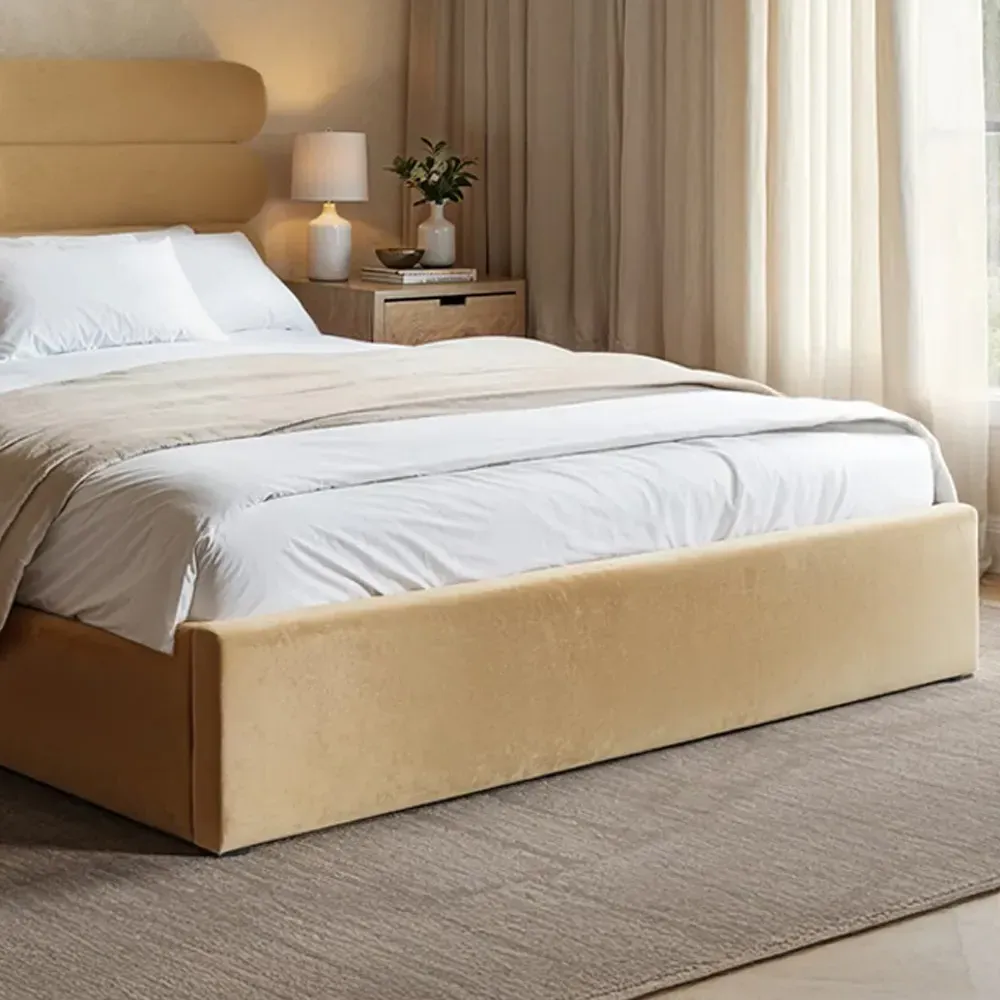 Atlas King Size Ottoman Bed with Storage - Gold, Velvet