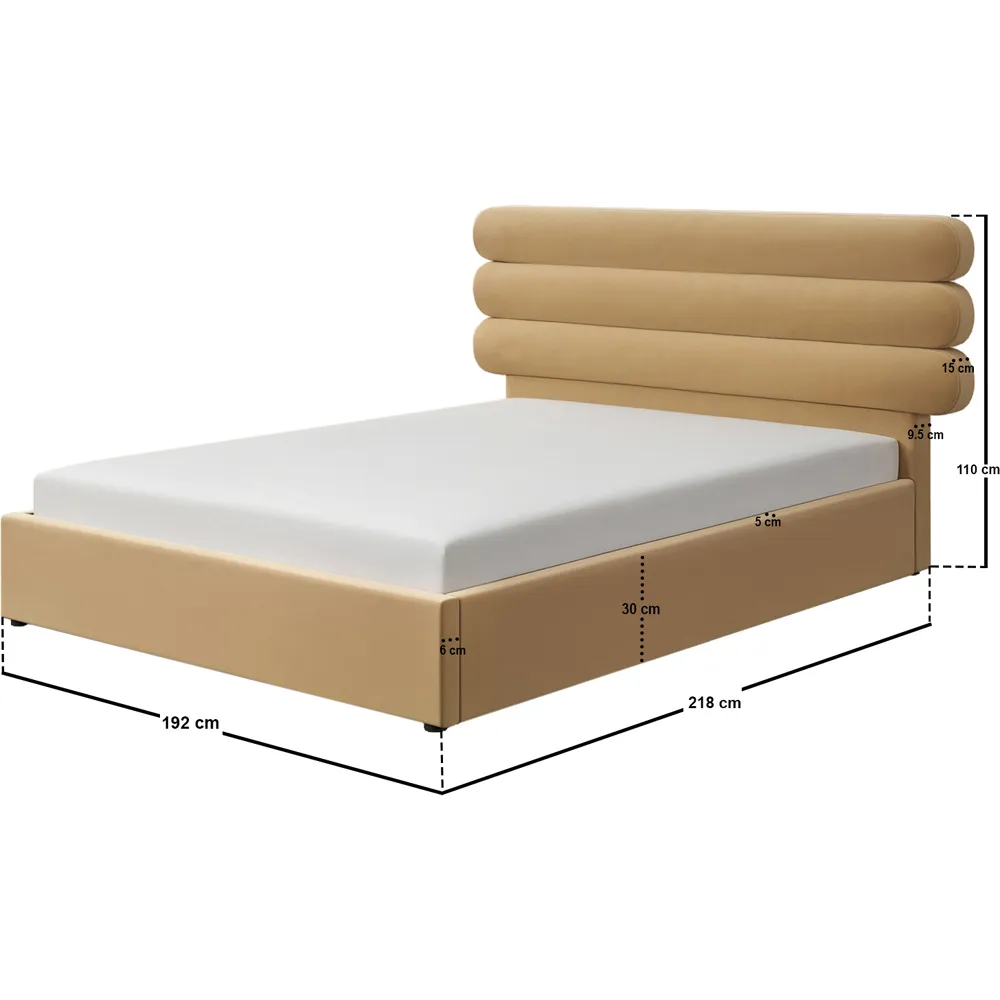 Atlas King Size Ottoman Bed with Storage - Gold, Velvet