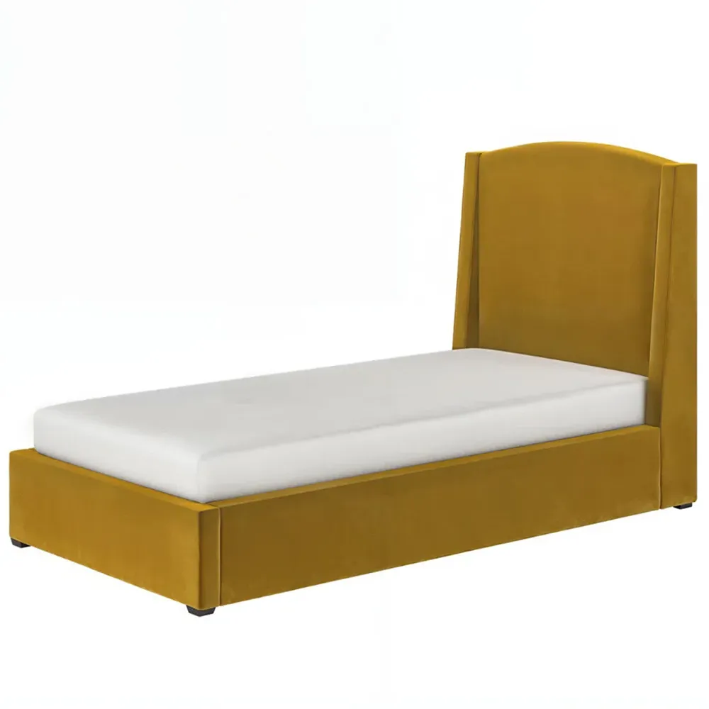 Blaine Single Ottoman Bed with Winged Headboard - Gold, Velvet