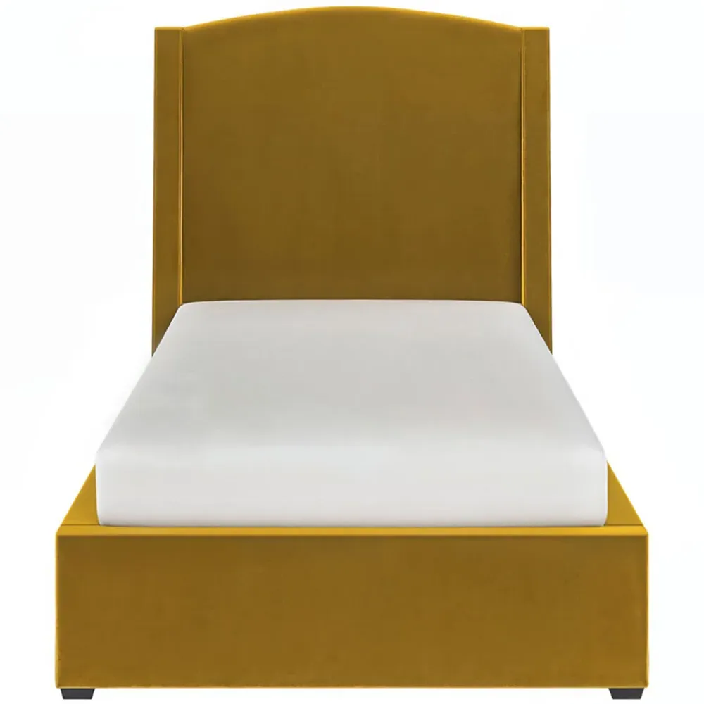 Blaine Single Ottoman Bed with Winged Headboard - Gold, Velvet