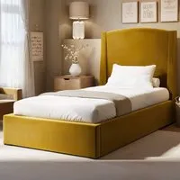 Blaine Single Ottoman Bed with Winged Headboard - Gold, Velvet