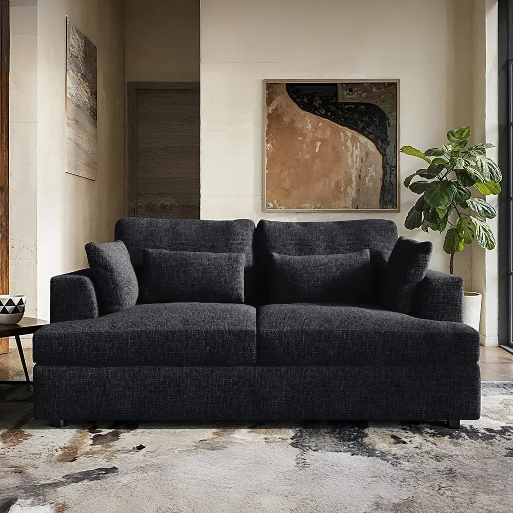 Drew 2-Seater Sofa with Scatter Cushions - Charcoal, Chenille