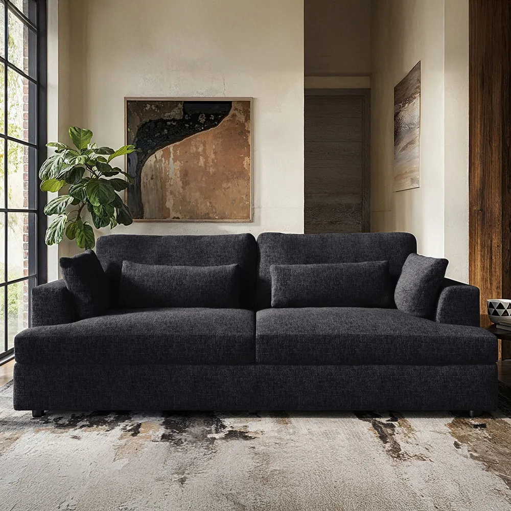Drew 3-Seater Sofa with Scatter Cushions - Charcoal, Chenille