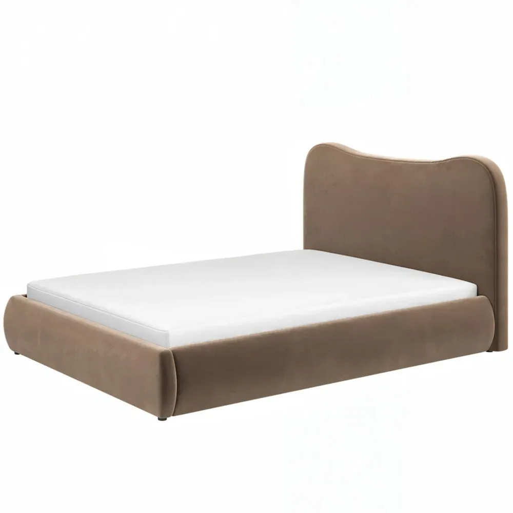 Ember Double Ottoman Bed with Storage - Brown, Velvet