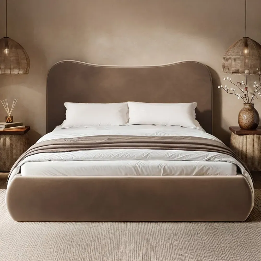 Ember Double Ottoman Bed with Storage - Brown, Velvet image