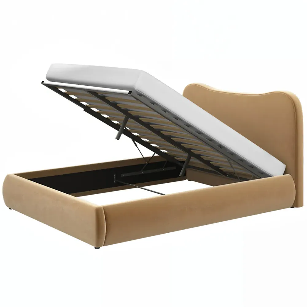 Ember Double Ottoman Bed with Storage - Gold, Velvet