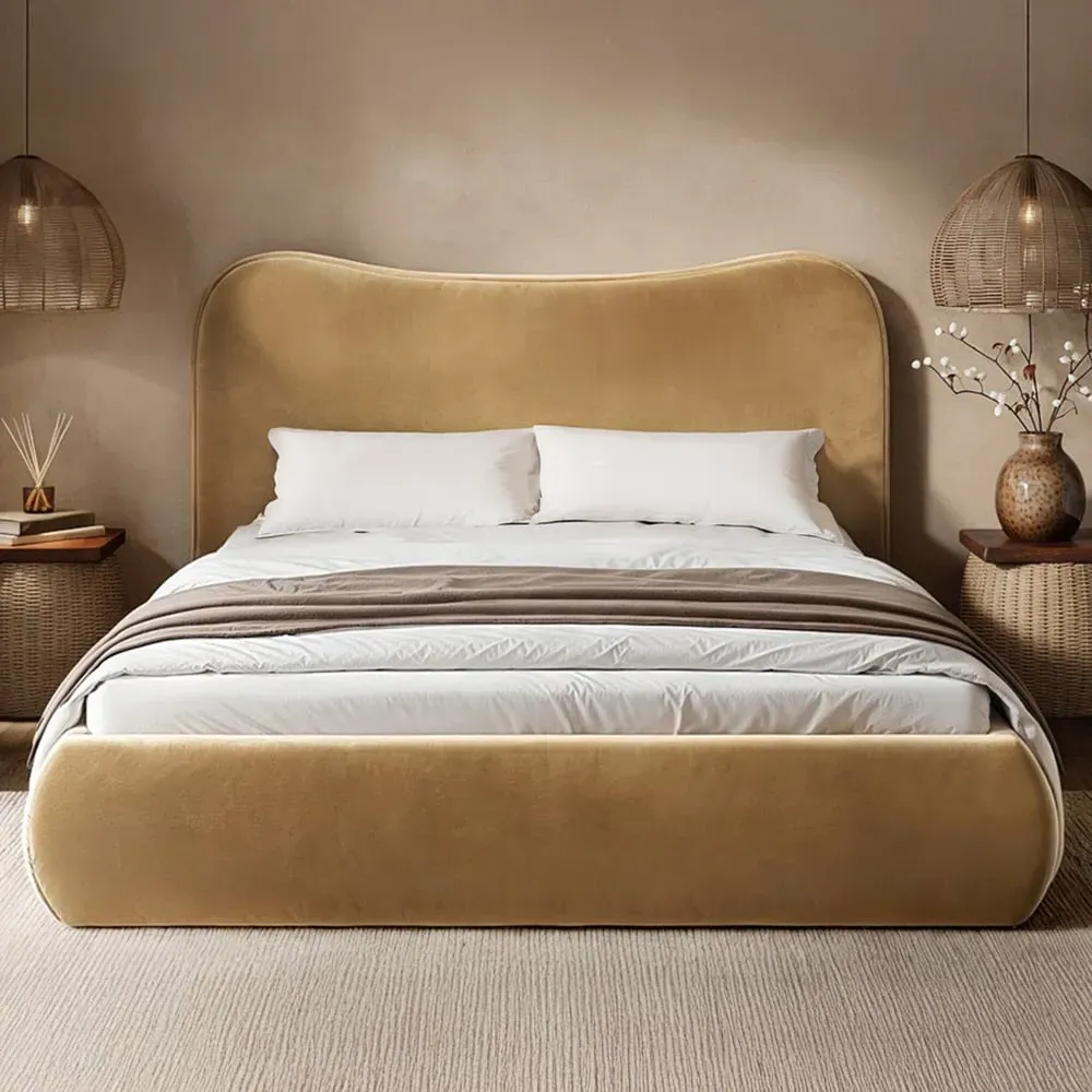 Ember Double Ottoman Bed with Storage - Gold, Velvet