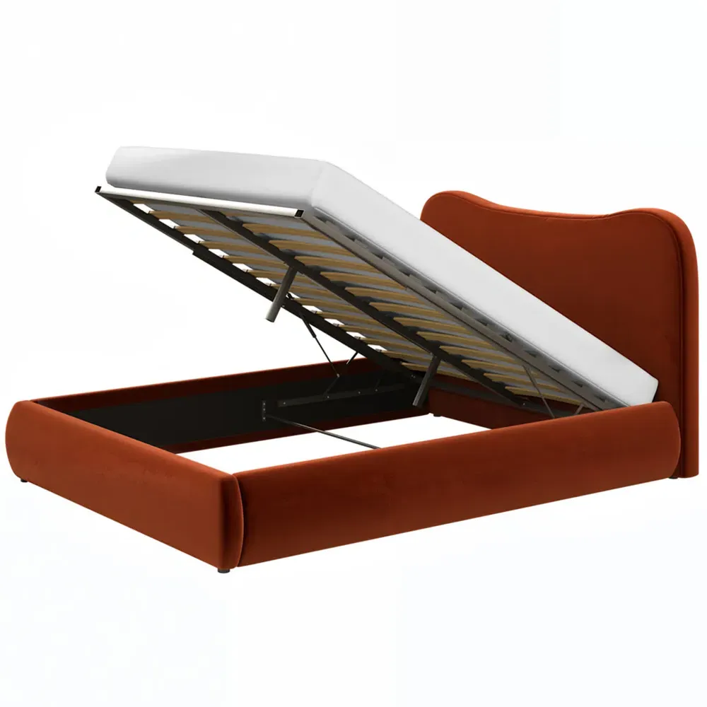 Ember Double Ottoman Bed with Storage - Orange, Velvet