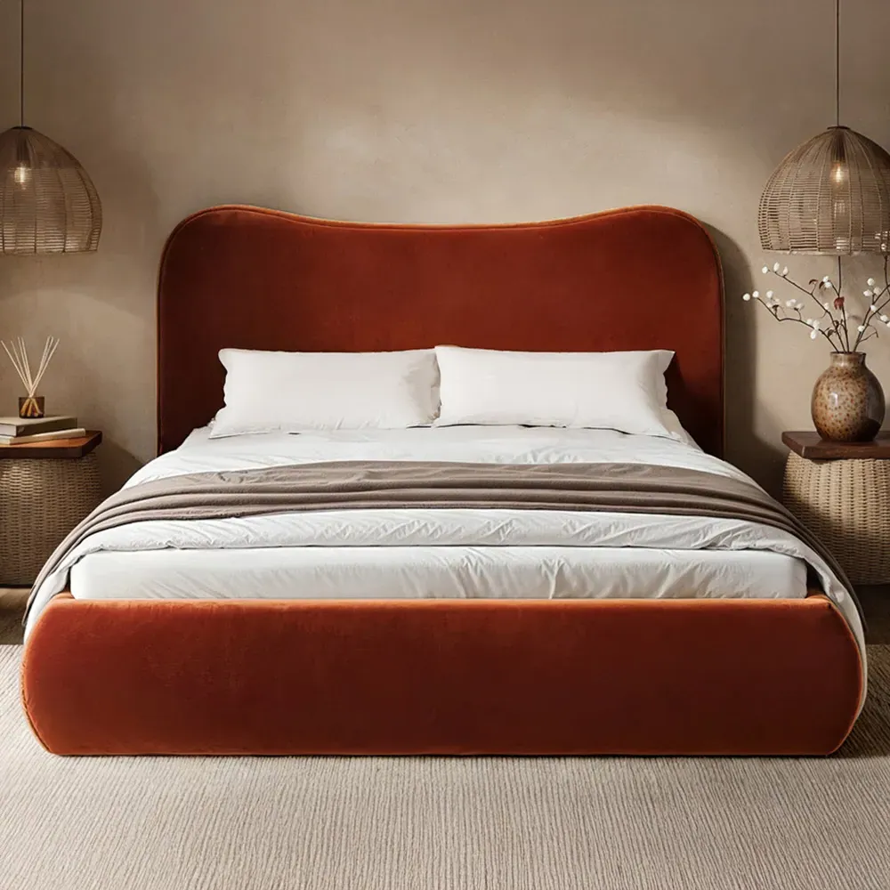 Ember Double Ottoman Bed with Storage - Orange, Velvet