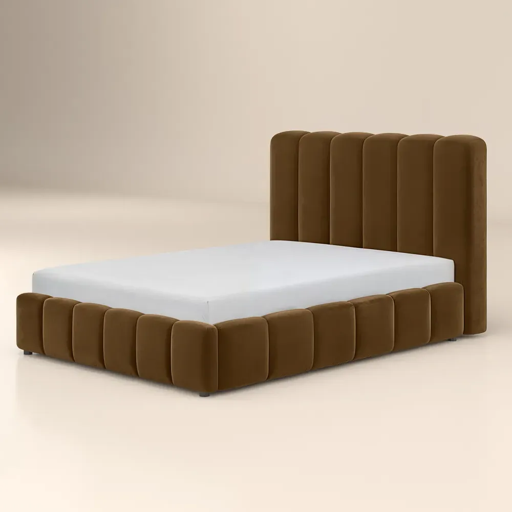 Emilie Double Ottoman Bed with Storage - Brown, Velvet