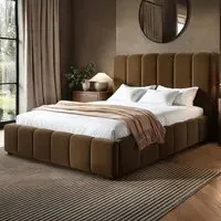 Emilie Double Ottoman Bed with Storage - Brown, Velvet