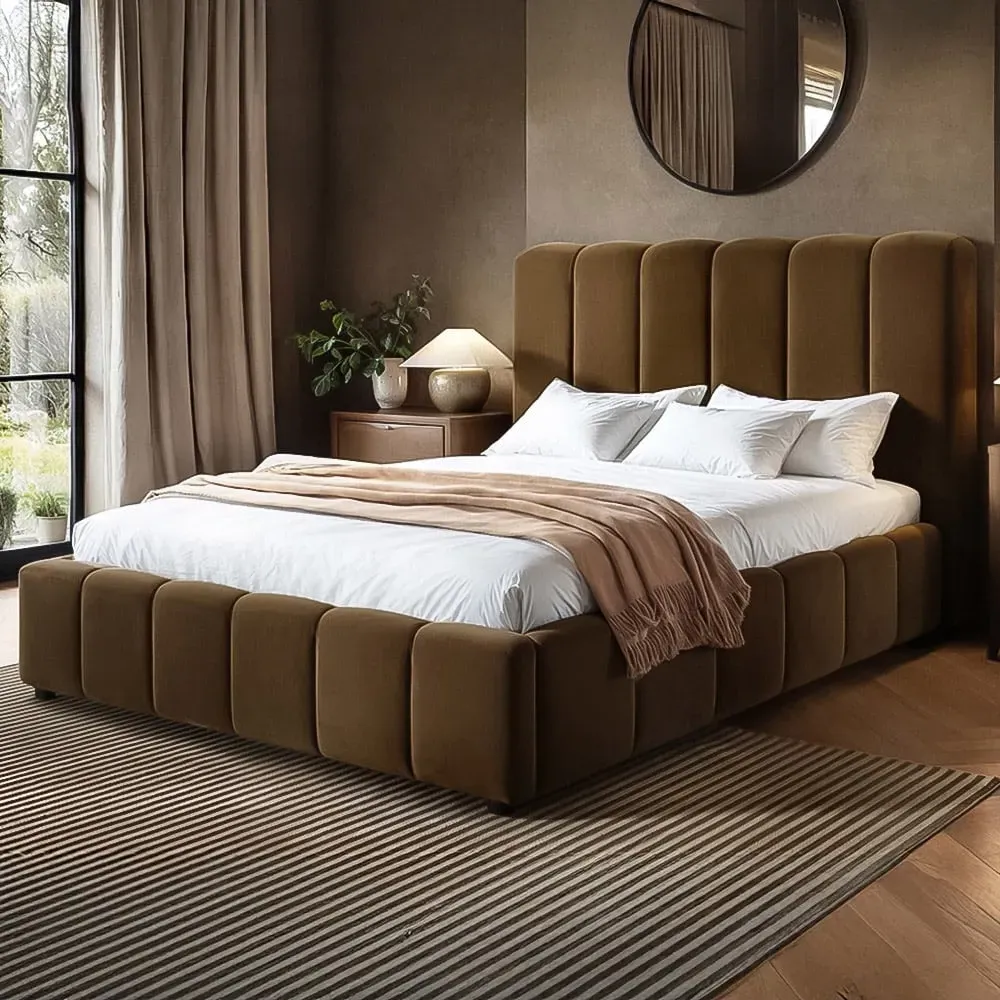 Emilie Double Ottoman Bed with Storage - Brown, Velvet