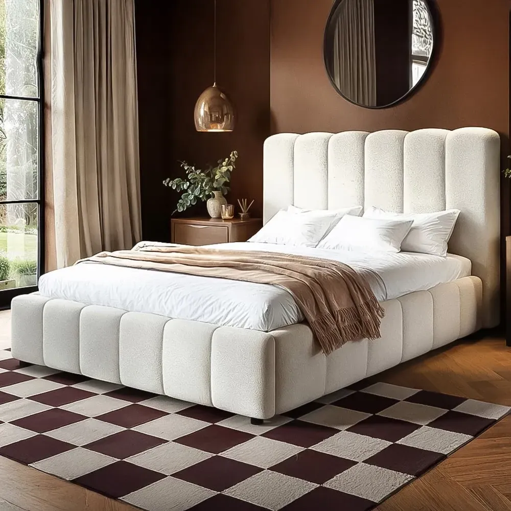 Emilie Double Ottoman Bed with Storage - Cream, Boucle