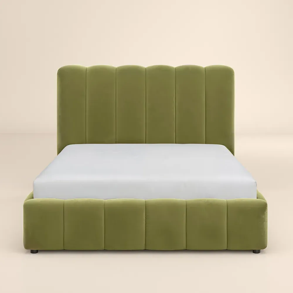 Emilie Double Ottoman Bed with Storage - Green, Velvet