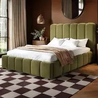 Emilie Double Ottoman Bed with Storage - Green, Velvet