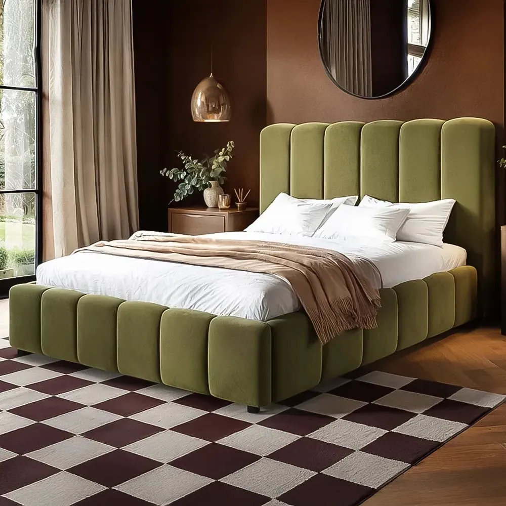 Emilie Double Ottoman Bed with Storage - Green, Velvet