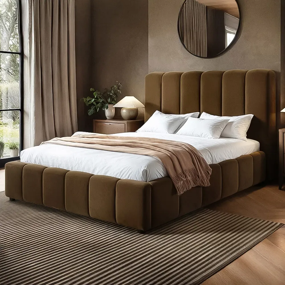 Emilie King Size Ottoman Bed with Storage - Brown, Velvet