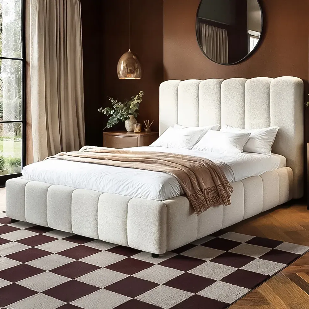 Emilie King Size Ottoman Bed with Storage - Cream, Boucle