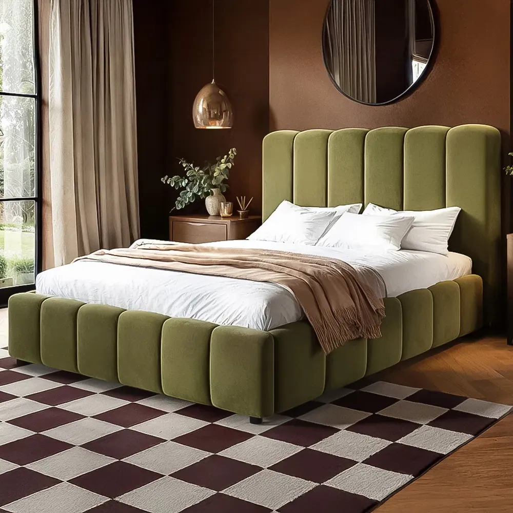 Emilie King Size Ottoman Bed with Storage - Green, Velvet