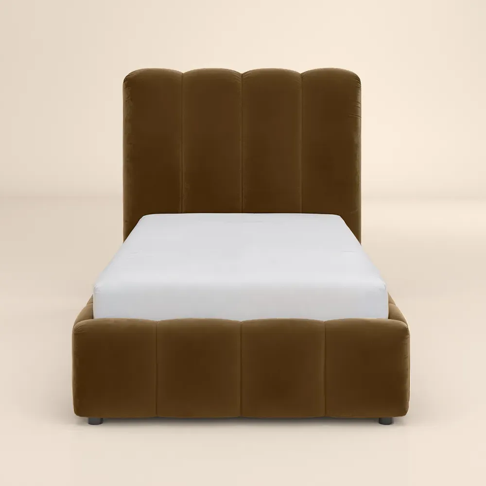 Emilie Single Ottoman Bed with Storage - Brown, Velvet