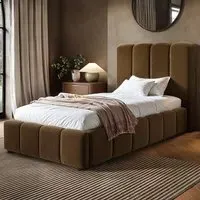 Emilie Single Ottoman Bed with Storage - Brown, Velvet