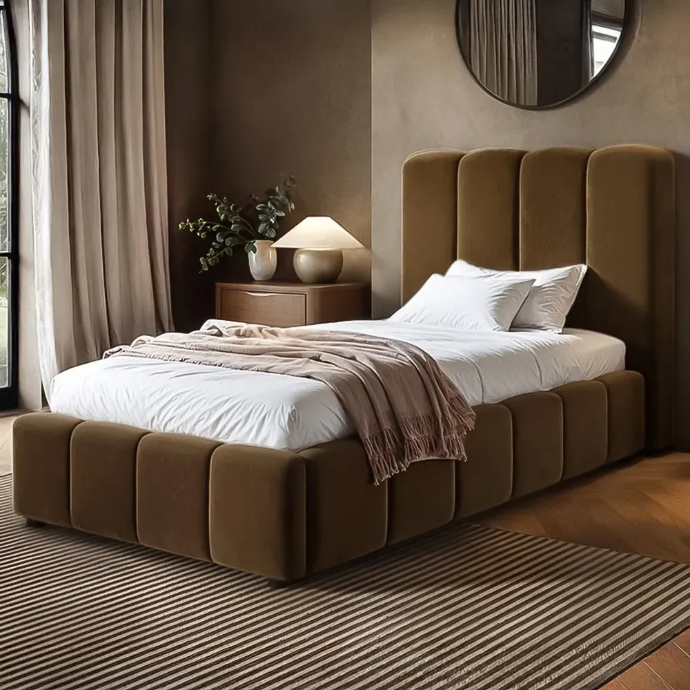 Emilie Single Ottoman Bed with Storage - Brown, Velvet image