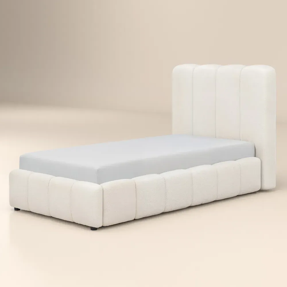 Emilie Single Ottoman Bed with Storage - Cream, Boucle