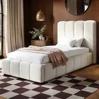 Emilie Single Ottoman Bed with Storage - Cream, Boucle